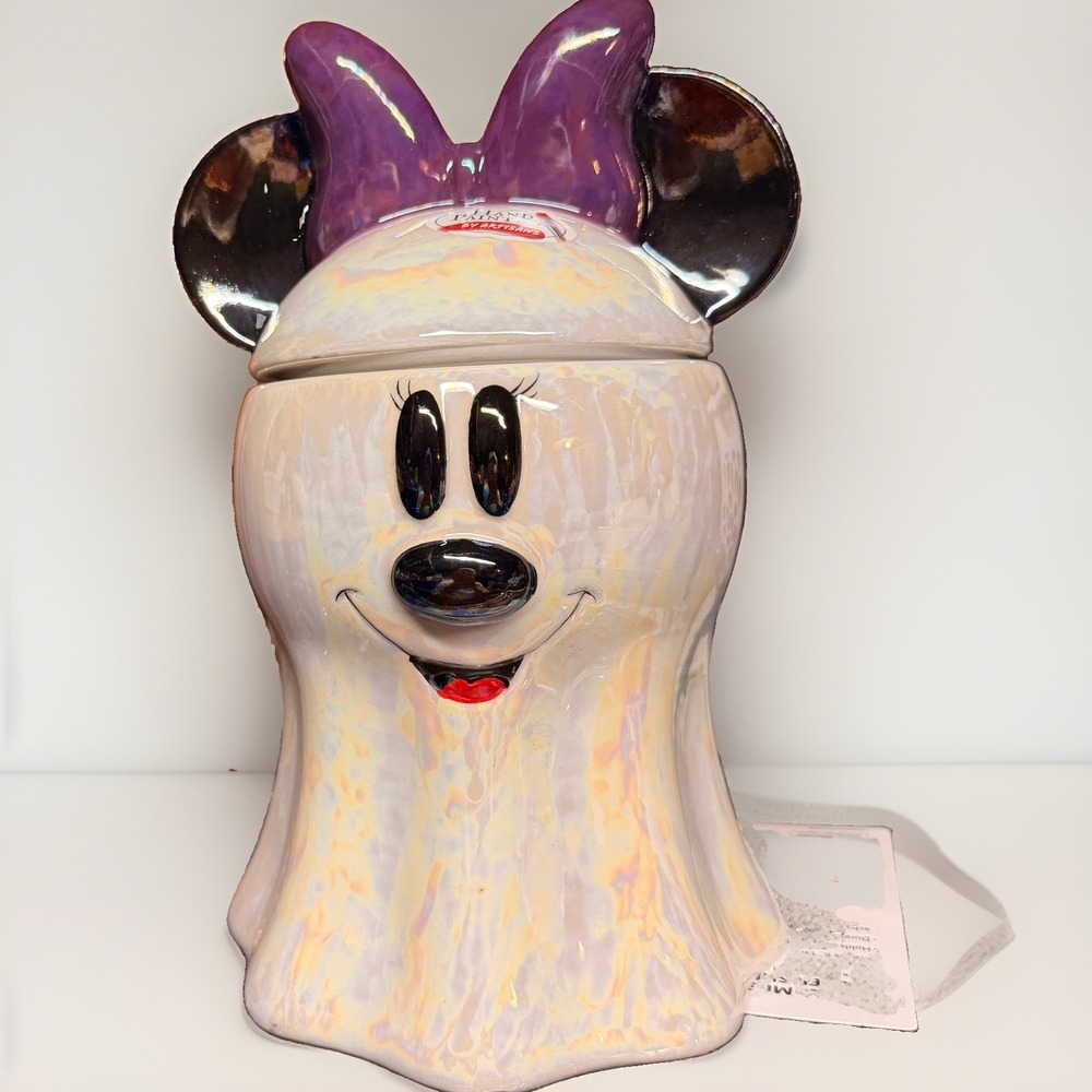 Disney Minnie Mouse Ghost Halloween Cookie Jar Canister Iridescent New